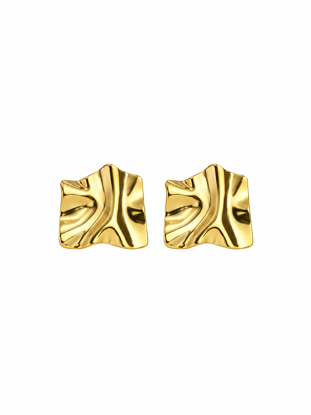 Gold ripple square stud earrings in 316L stainless steel