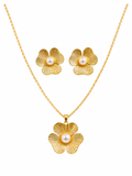 Pearl Flower Necklace and Earring Set in gold-tone 316L stainless steel