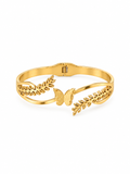 Gold butterfly leaf bangle bracelet in 316L stainless steel with gold-tone finish