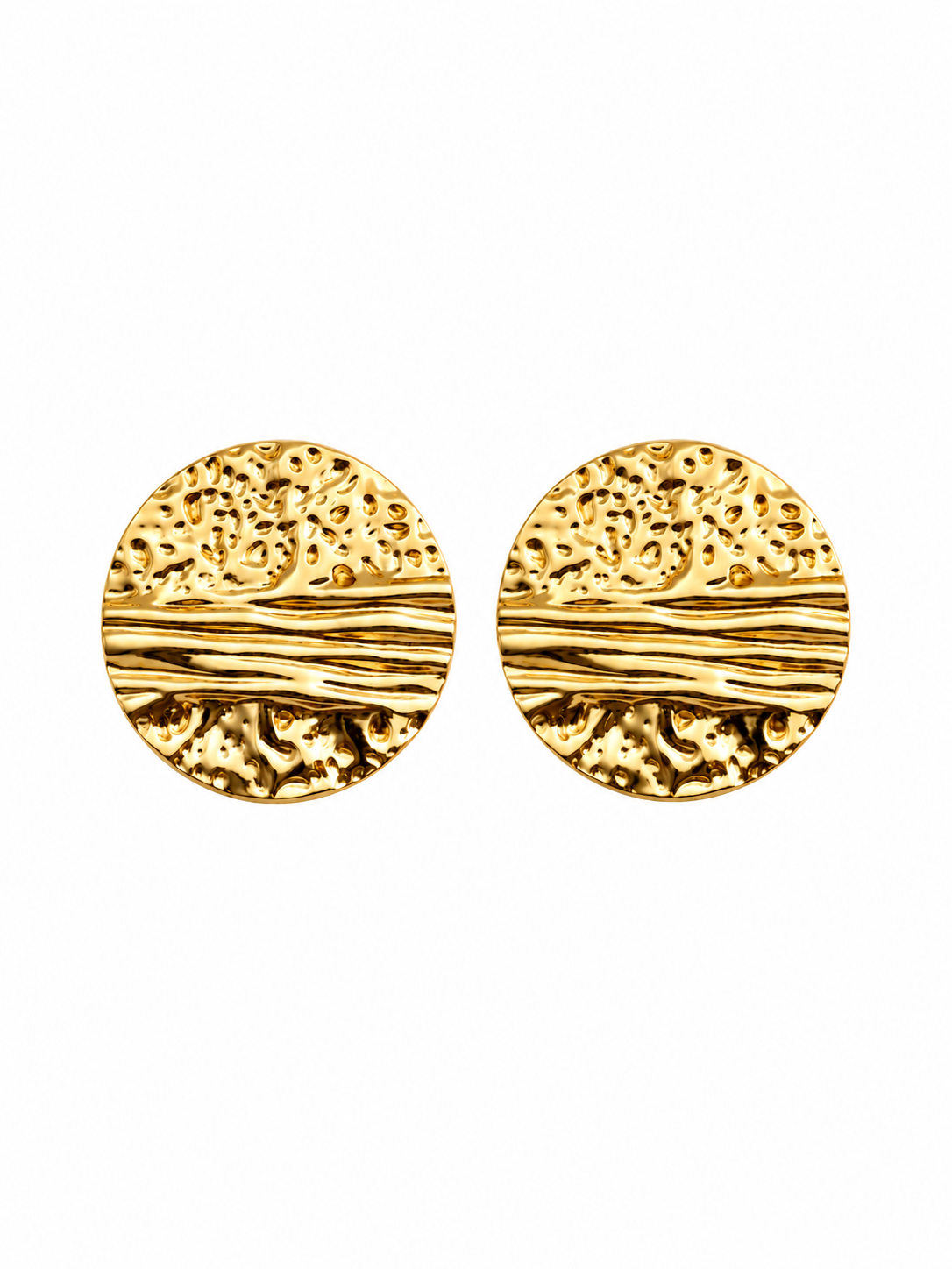 Hammered Gold Disc Earrings in 316L Stainless Steel