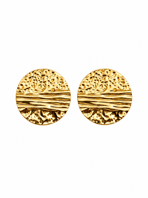 Hammered Gold Disc Earrings in 316L Stainless Steel