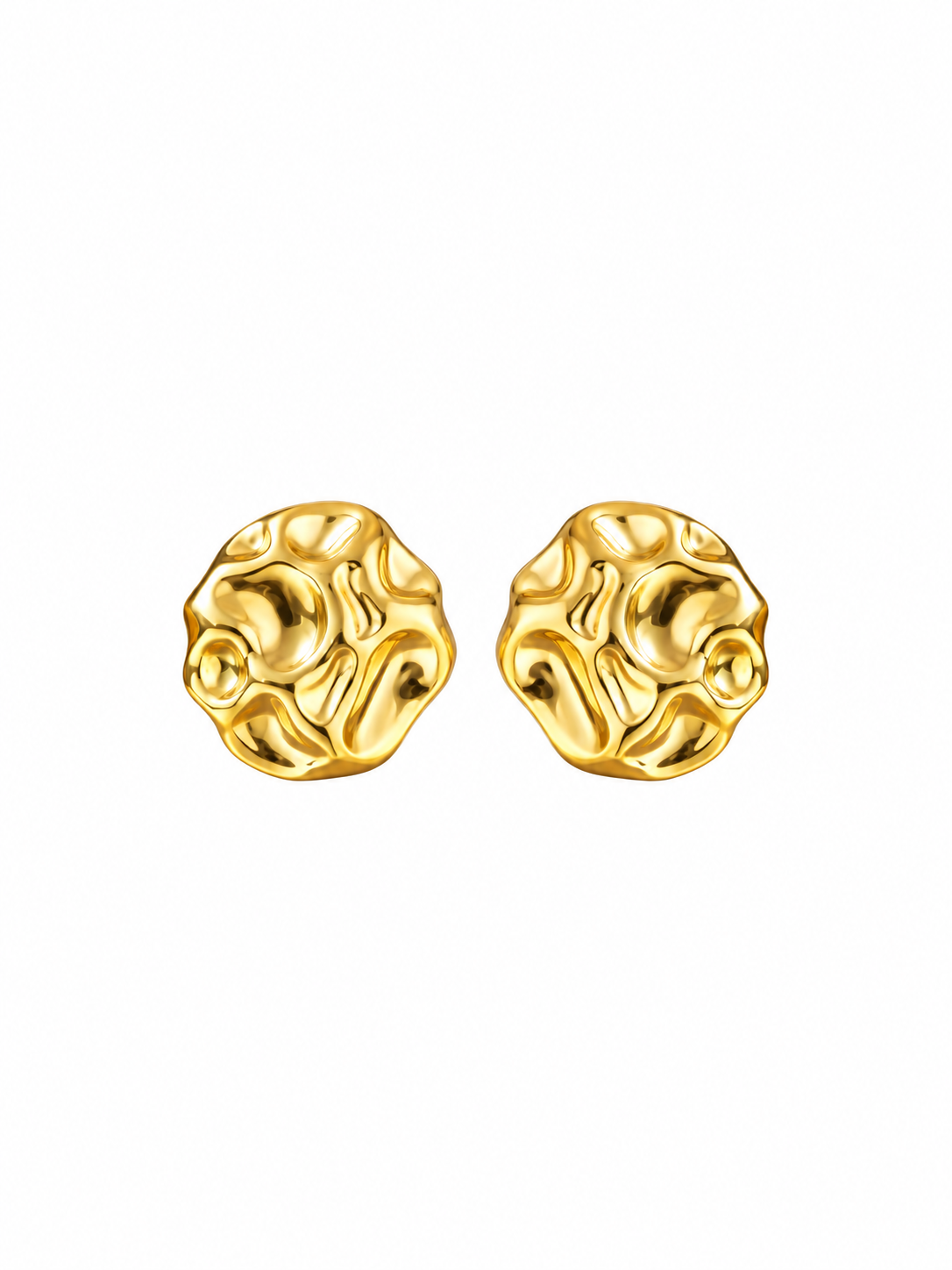 316L stainless steel gold stud earrings with textured medallion design