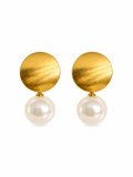 Gold Disc Pearl Drop Earrings