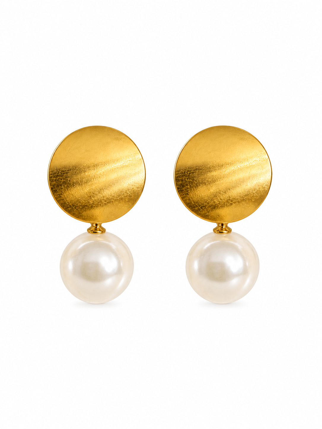 Gold Disc Pearl Drop Earrings