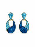 Blue Enamel Swirl Drop Earrings in gold-tone 316L stainless steel