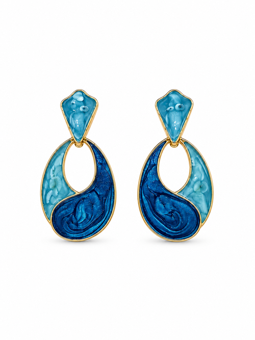 Blue Enamel Swirl Drop Earrings in gold-tone 316L stainless steel