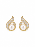 Pearl Flame Stud Earrings in Gold-Tone 316L Stainless Steel