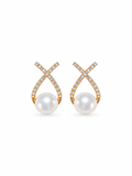 Pearl X Stud Earrings in gold-tone 316L stainless steel with freshwater pearl