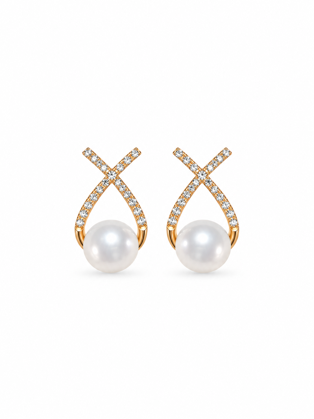 Pearl X Stud Earrings in gold-tone 316L stainless steel with freshwater pearl