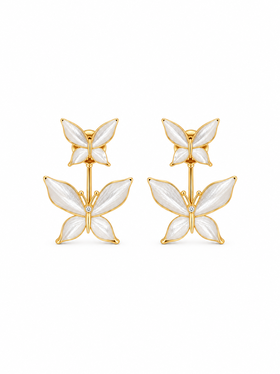 Double Butterfly Mother of Pearl Gold-tone Earrings