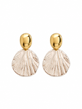 Shell Drop Earrings - gold oval stud with ribbed shell drop