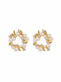 Pearl Wreath Stud Earrings in gold tone with pearl and crystal details