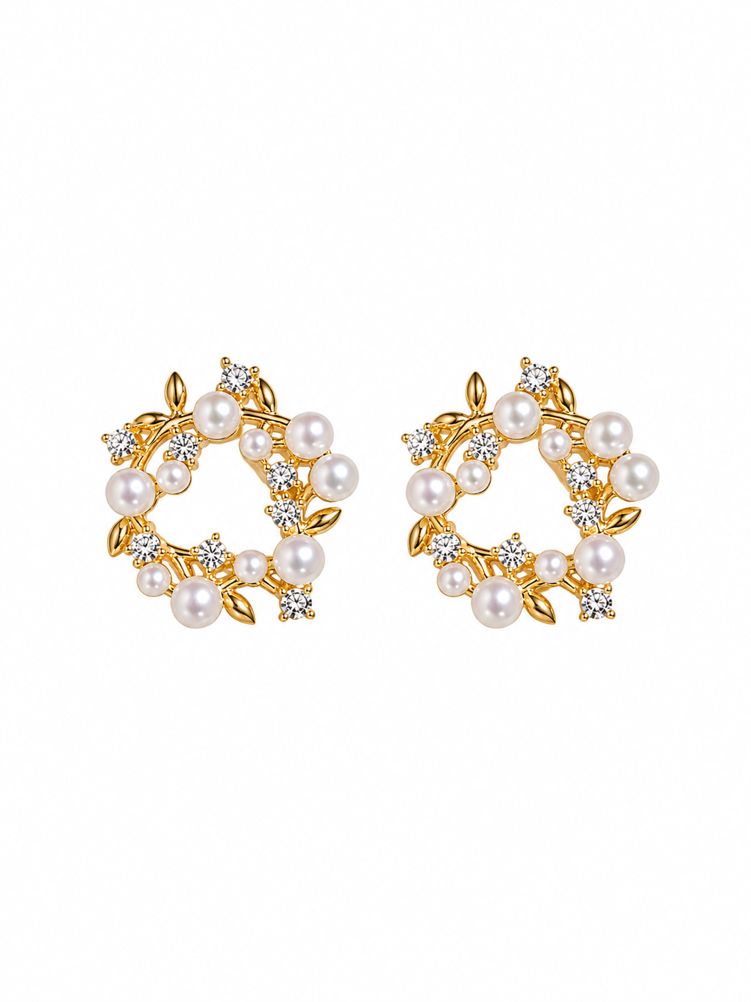 Pearl Wreath Stud Earrings in gold tone with pearl and crystal details