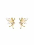 Fairy Ballet Stud Earrings in gold-tone with mother-of-pearl wings and crystal pavé