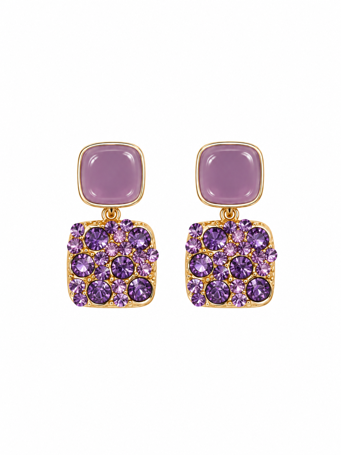 Purple Crystal Square Drop Earrings
