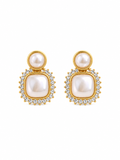 Pearl Crystal Square Drop Earrings in gold-tone 316L stainless steel