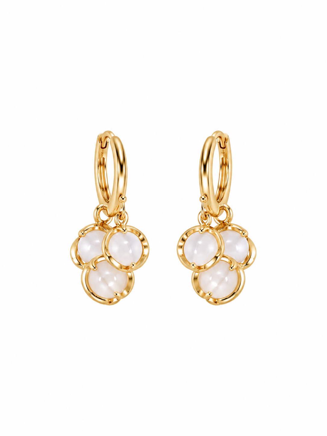 Moonstone Cluster Huggie Earrings in gold-tone 316L stainless steel