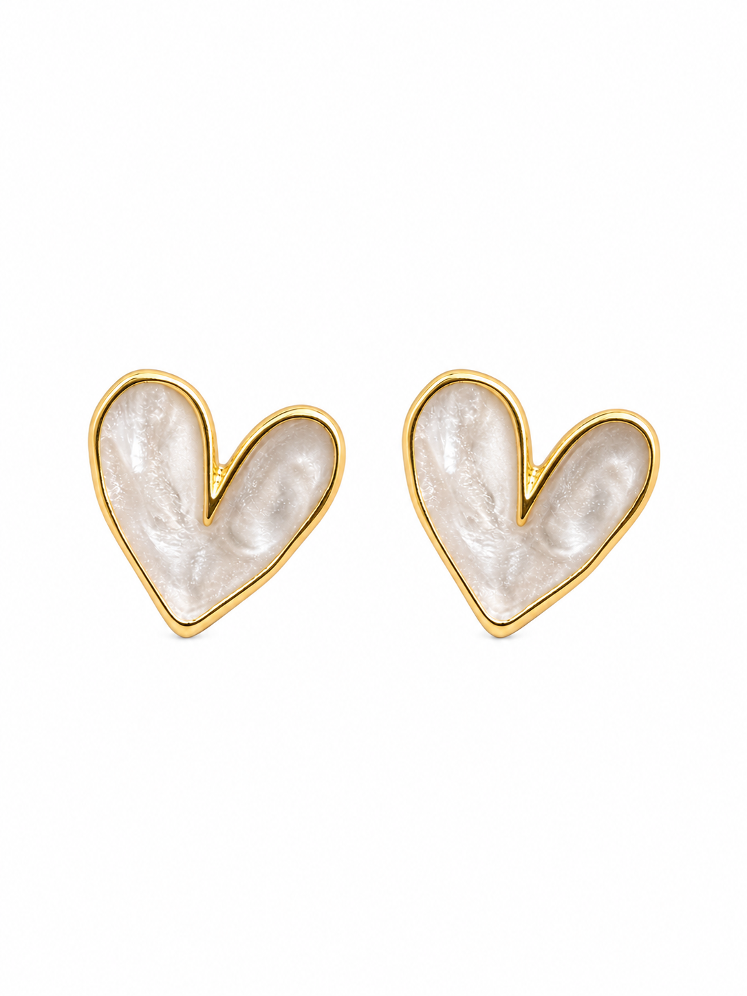 Pearl Heart Stud Earrings in gold-tone 316L stainless steel with mother-of-pearl inlay