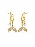 Mermaid Tail Pearl Drop Earrings in gold-tone 316L stainless steel