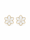 White Flower Pearl Stud Earrings