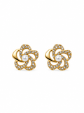 Pearl Floral Swirl Stud Earrings in gold-tone 316L stainless steel with cubic zirconia and pearl centre