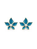Blue enamel flower pearl stud earrings