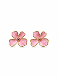 Pink flower stud earrings in gold-tone 316L stainless steel