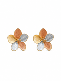 Tri-tone floral stud earrings in rose gold, yellow gold and silver