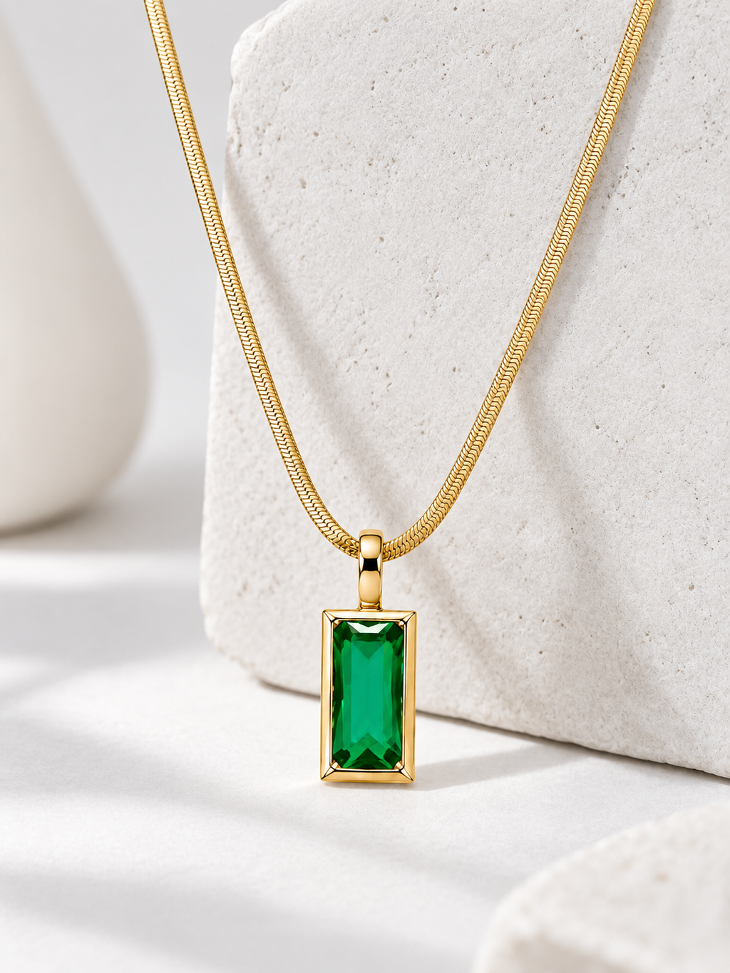 Emerald Baguette Pendant Necklace