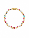 Multicolor gemstone tennis bracelet in gold-tone 316L stainless steel with ruby, blue topaz, sapphire and clear crystal stones