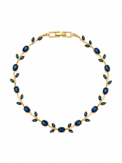 Blue sapphire vine tennis bracelet in gold tone 316L stainless steel