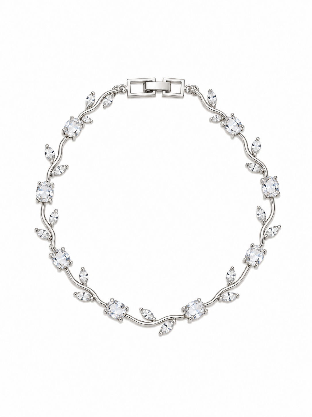 Tulip Crystal Vine Bracelet in silver with oval and marquise CZ crystals