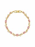 Pink Tulip Tennis Bracelet with alternating pink and clear crystals on a gold-tone vine setting