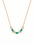 Emerald Tulip Necklace with green oval stones and marquise crystals on gold chain