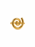 Gold spiral swirl ring on white background