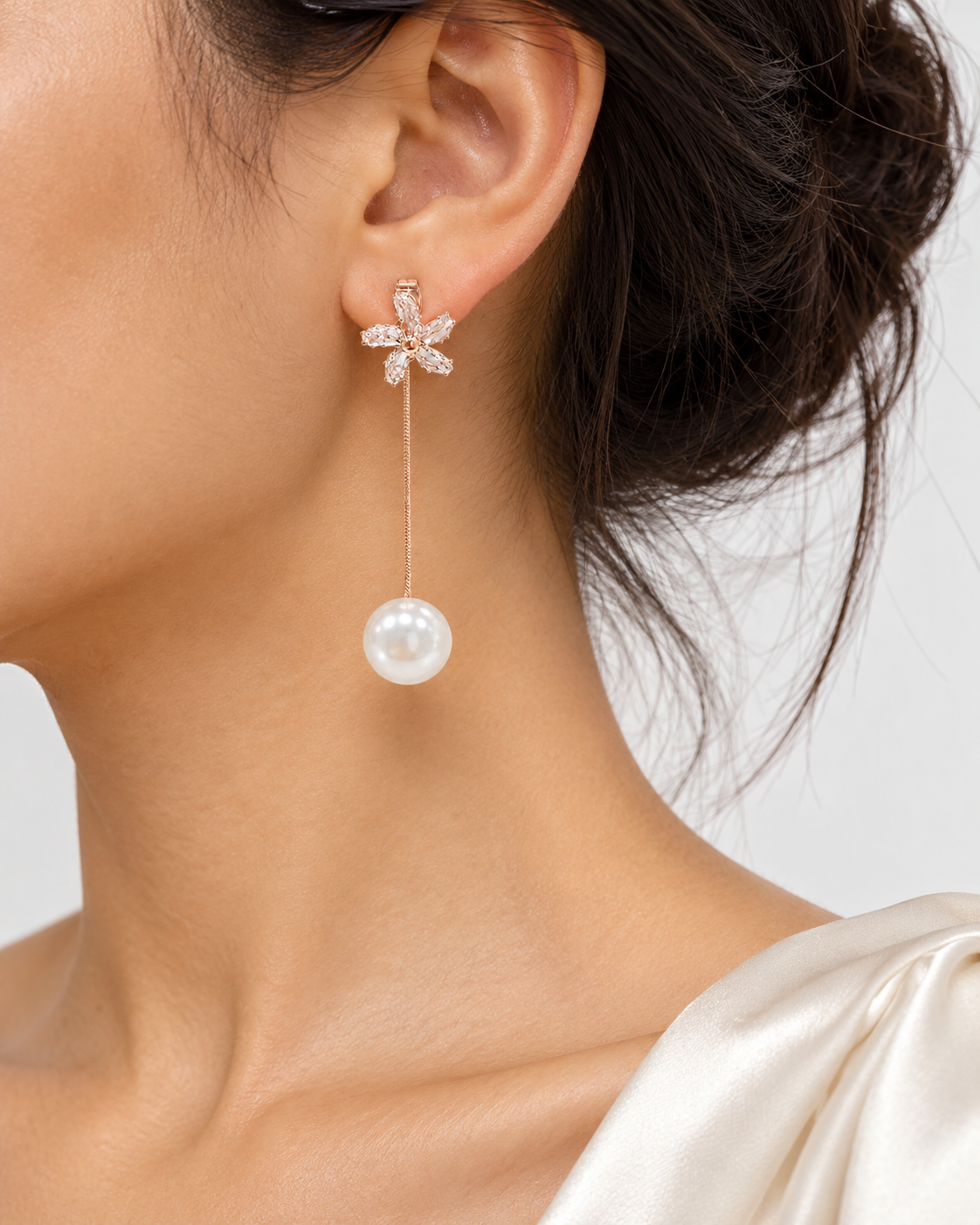 Crystal Flower Pearl Drop Earrings