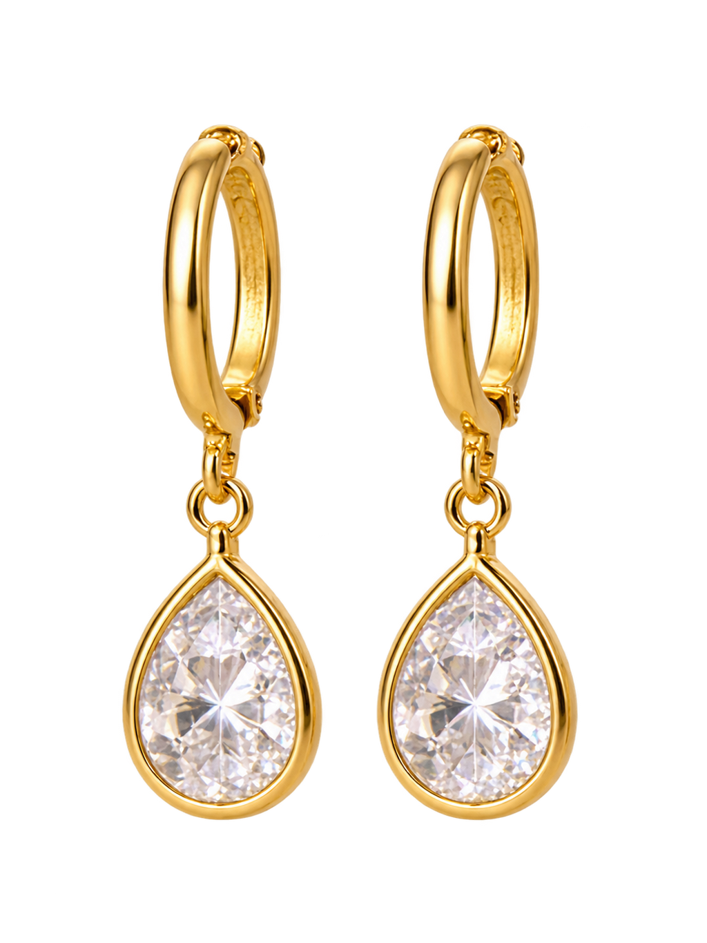 Gold-Tone Teardrop Crystal Hoop Earrings