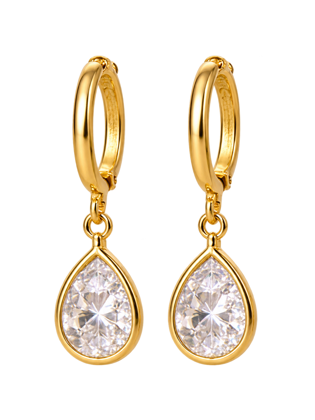 Gold-Tone Teardrop Crystal Hoop Earrings