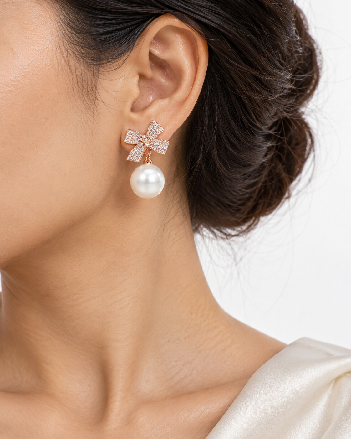 Pearl Bow Drop Earrings
