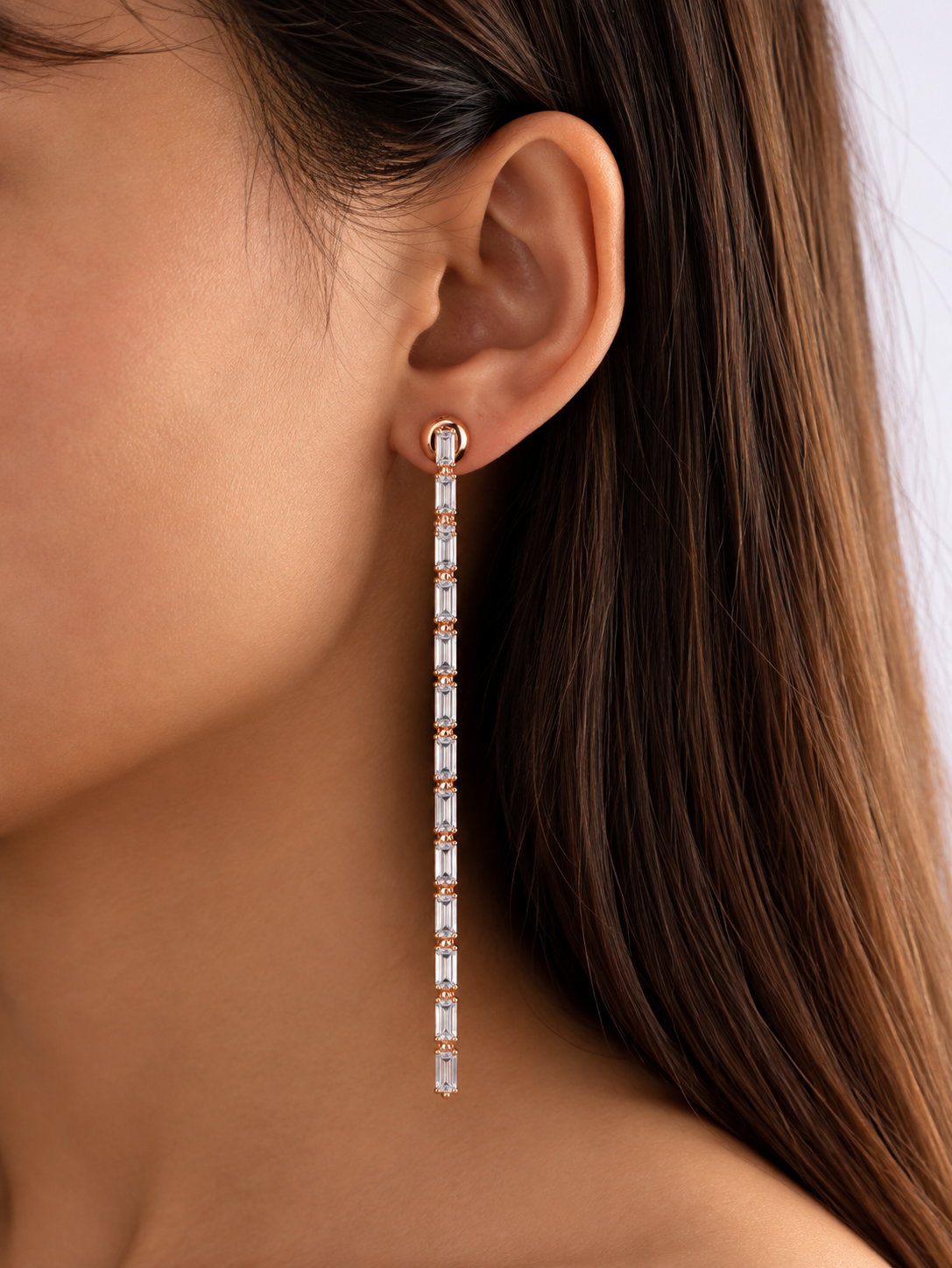 Rose Gold Baguette Drop Earrings